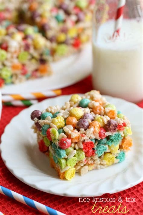Serve them with a side of ice cream or yogurt, so you get that soft creamy texture paired with the crunchiness of the rice krispies. Rice Krispies and Trix Treats