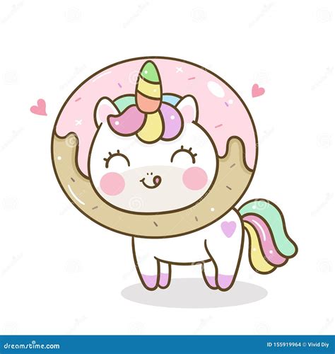 Cute Unicorn Donut Cartoon Pony Vektor Happy Geburtstagsfeier Vektor