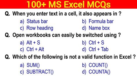 100 Ms Excel Mcq Questions And Answers Computer Science Programming