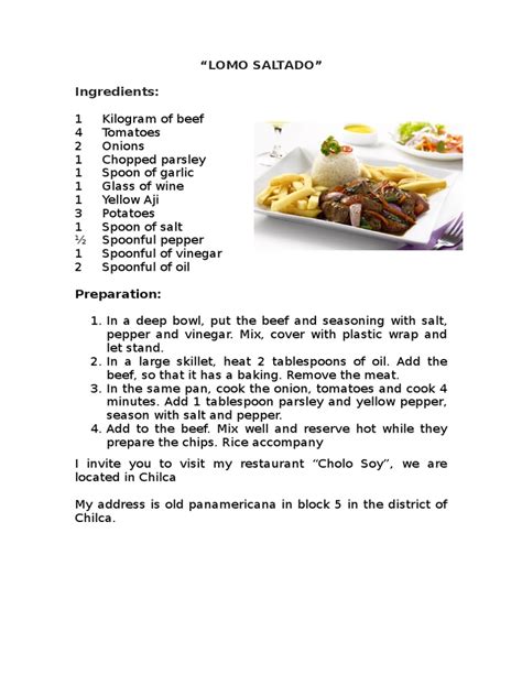 La parte central de españa está alejada del mar. Receta en Ingles - LOMO SALTADO
