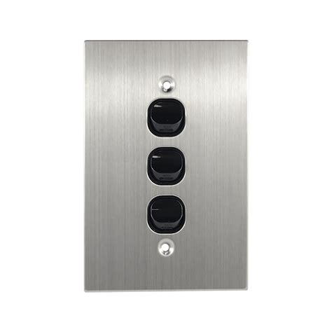 Stainless Steel Light Switch 3 Gang Vertical Black Light Switches