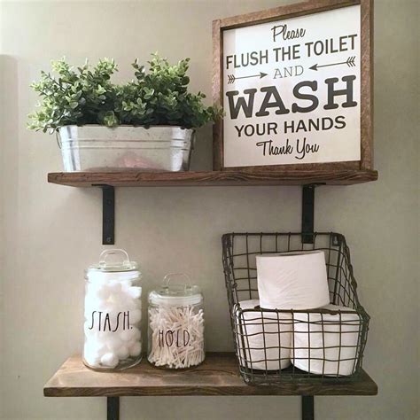 Rustic bathroom decor can add a lot of interest in small bathrooms. Bathroom Shelves | Bathroom Decor | Wood Signs | Rustic ...