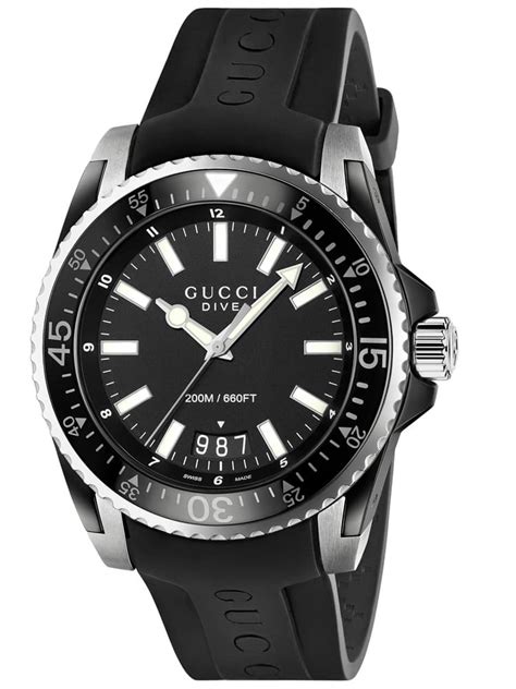 Gucci Dive Stainless Steel Black Rubber Strap Watch Ya136204a