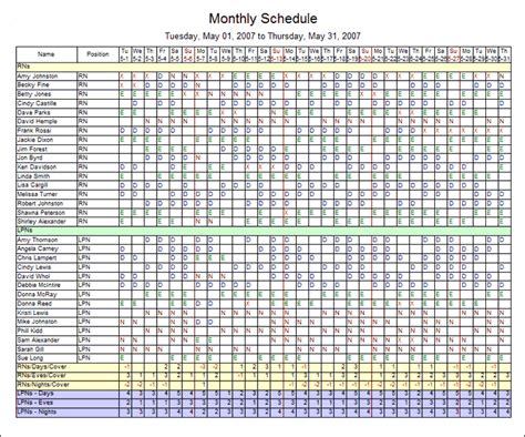 Employee Work Schedule Template