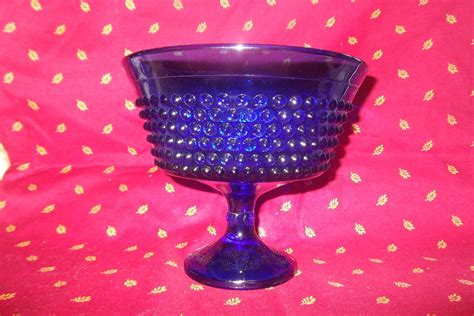 Hobnail Cobalt Blue Pressed Glass Pedestal Bowl Compote Etsy