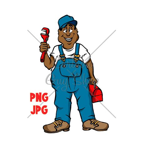 Plumber Clipart Black Plumber Art PNG Cartoon Etsy UK