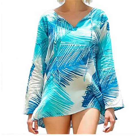 Beach Cover Up 2017 Rayon Printed Swimwear Tunics For Beach Dress