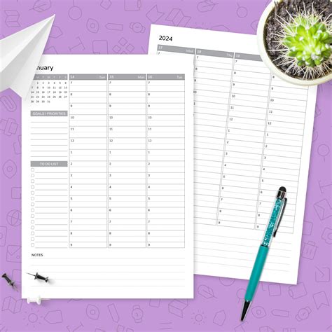 Two Page Vertical Weekly Planner Template Printable Pdf