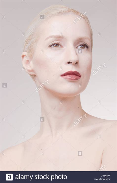 One Young Woman Pale Skin White Gray Hair Retouch Portrait