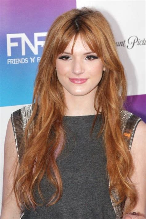 Bella Thorne Wavy Ginger Long Layers Loose Waves Thin Bangs Hairstyle