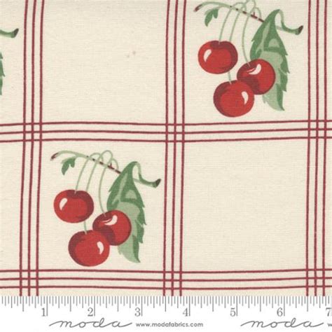 Cotton Toweling 16 Wide American Cherries Cherry Plaid Fruits Cream