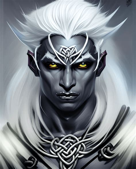 Closeup Of A Realistic Muscular Male Drow Celticgod Hybrid Wearing Drow
