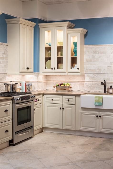 Kitchen cabinets and formica counters, and ceramic tile floor and counter tops. Victoria Ivory Kitchen Cabinets - Traditional - Kitchen ...