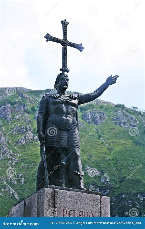 Statue Of The First King Of Spain Don Pelayo In Covadonga Asturias