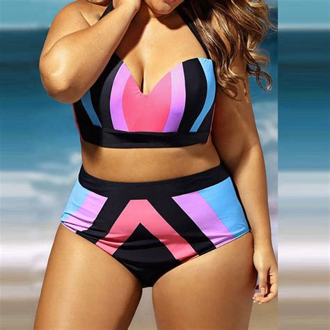 Ishowtienda 2019 Rainbow Stripes New Womens High Waist Push Up Bikini