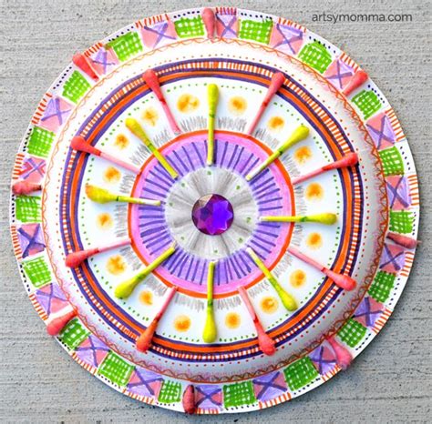 Paper Plate Mandala Craft Using Colored Q Tips Creative Kids
