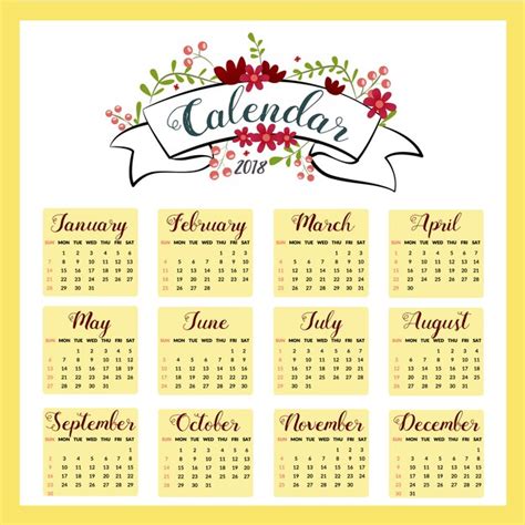 Premium Vector Floral Calendar 2018
