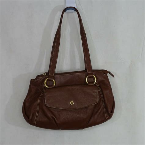 Etienne Aigner Handbag Shoulder Bag Purse Brown Genuine Cowhide Leather