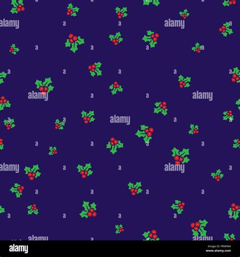 Christmas Mistletoe Seamless Pattern Dark Blue Background Vector