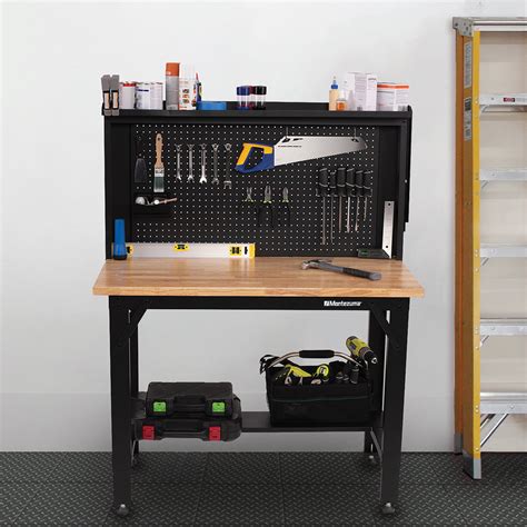 4 Adjustable Height Steel Workbench With Pegboard Back Wall