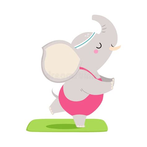 Cute Funny Baby Elephant Doing Fitness Adorable Animal Practicing Yoga