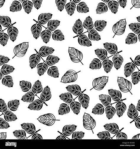 Seamless Pattern With Black Leaves Vector Illustration Stock Vector