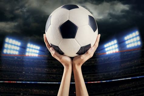 Hands Holding Soccer Ball At Stadium 1 Stock Photo Image 39560810