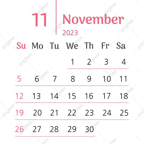 Calendar November Vector Art Png Calendar November 2023 Start Sunday