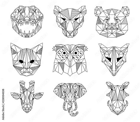 A Set Of Geometric Animal Head Logos In Vector Polygon Animal Icons