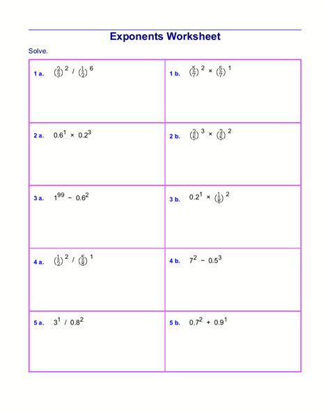 Adding Numbers With Exponents Worksheet