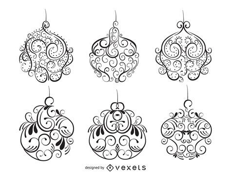 Christmas Ornament Swirl Illustration Set Vector Download