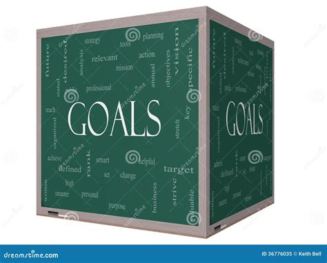 Goals Word Cloud Concept On A 3d Cube Blackboard Stock Illustration