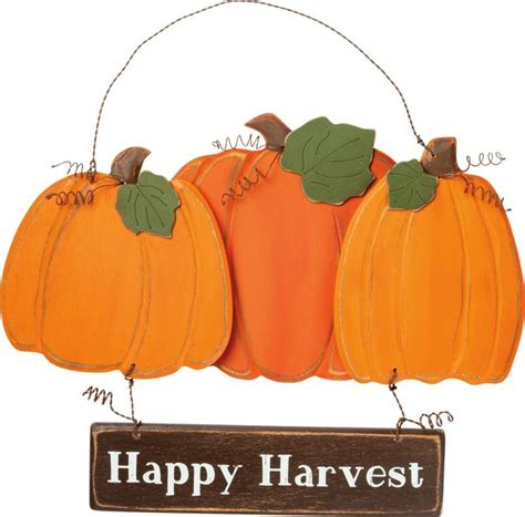 Hanging Wood Decor Sign ~ Happy Harvest Pumpkins In The Berry Patch