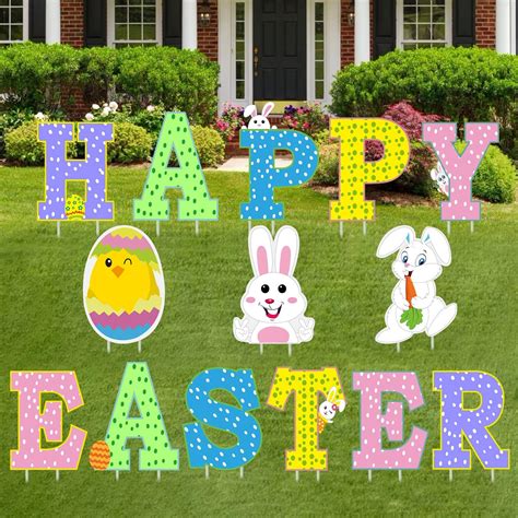 14pcs Easter Yard Signs Outdoor Lawn Decorations Happy