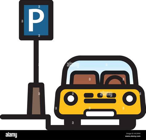 Yellow Passenger Car Parked At Street Side Parking Place Linear Vector