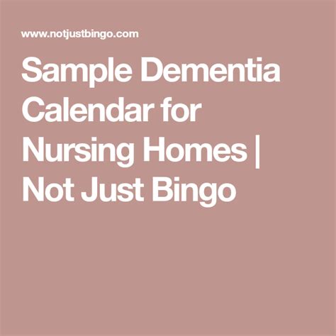Sample Dementia Calendar For Nursing Homes Not Just Bingo Nursing