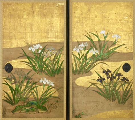 Detail A Set Of Four Fusuma Sliding Doors Painted In Ink And Colour