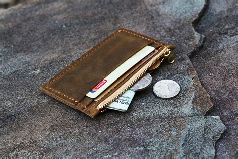Personalized Vintage Distressed Leather Card Wallet Etsy