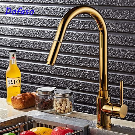 Dofaso Luxury Bath Sink Faucet Gold Kitchen Faucet Pull Out Tap Sprayer