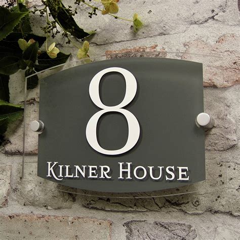 House Sign Address Plaques Door Number Slate Grey Modern Clear Glass
