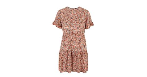 Petite Red Floral Frill Smock Dress New Look