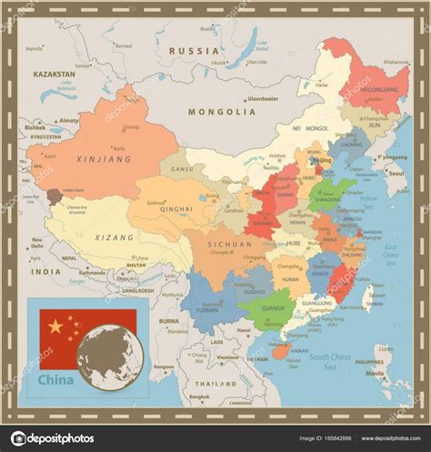 China Political Map Color Vintage Vector Gráfico Vectorial