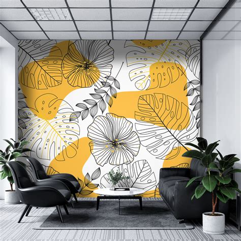 Line drawing was drawn with pen on white paper in 2018. Seamless line drawing floral - Mural Wallpaper, PVC Free ...