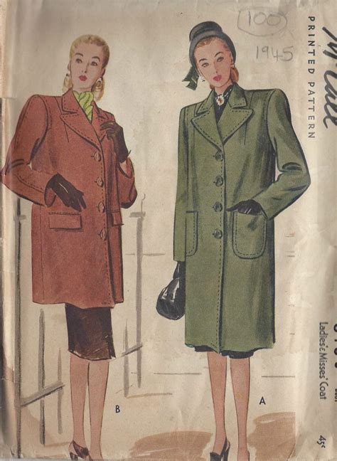 1945 Vintage Sewing Pattern B30 Coat 100 The Vintage Pattern Shop