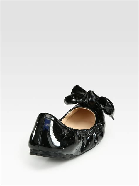Prada Patent Leather Puffer Bow Ballet Flats In Black Lyst