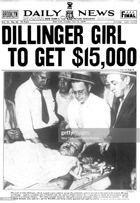 New York Daily News Front Page August 24 Dillinger Girl To Get 15
