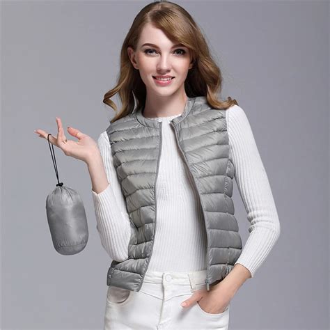 2019 New Women White Duck Down Vest Ultra Light Jacket Autumn Winter