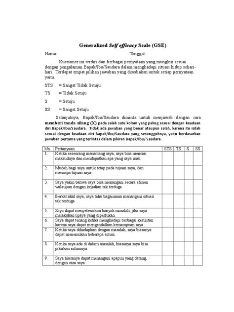 Generalized Self Efficacy Scale Untuk Dibagikan