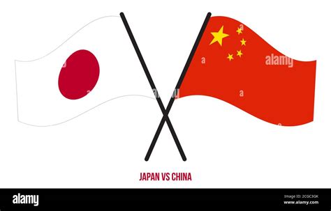 Japan And China Flags Crossed And Waving Flat Style Official