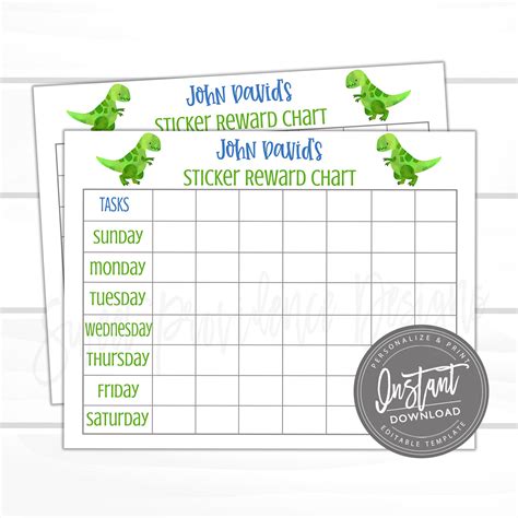 Editable Kids Sticker Reward Chart Sweet Providence Designs